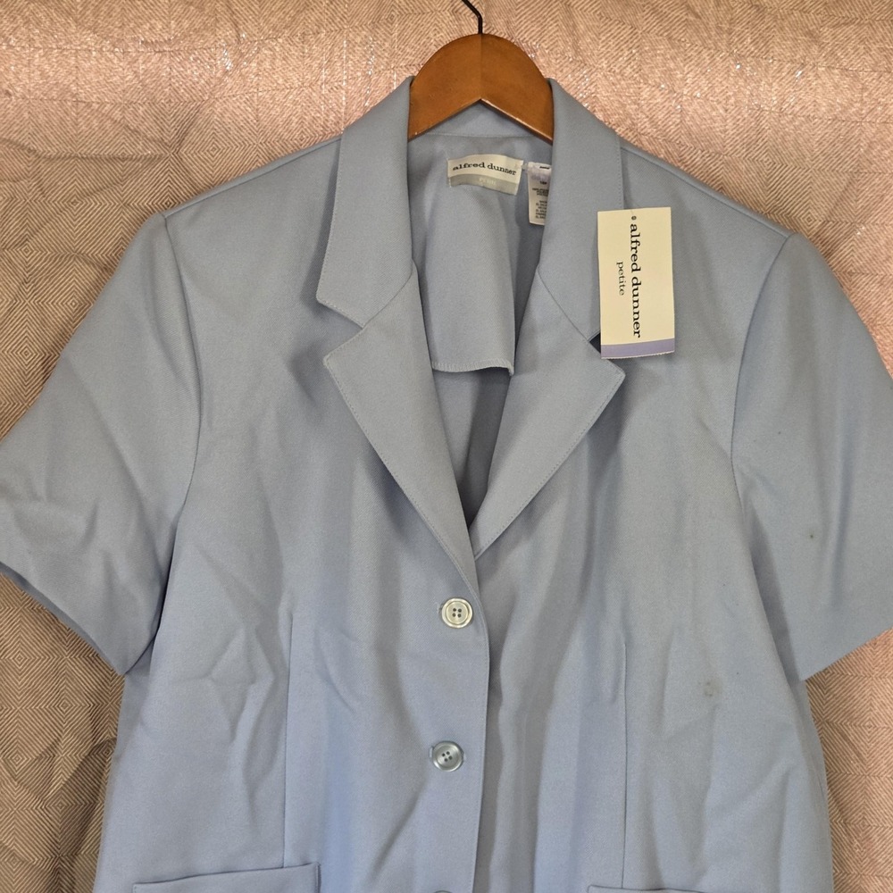 Alfred Dunner Blazer Jacket Womens Petite 18P Blue Short Sleeve Twill Career